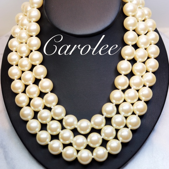 Carolee Three Strand Simulated Pearl Necklace - Picture 1 of 16
